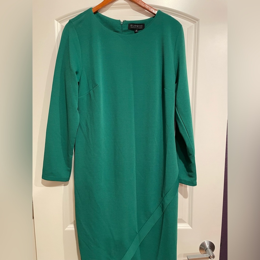Eloquii Asymmetrical Green Long Sleeve Dress